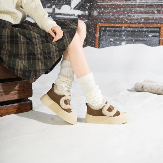 西村名物2025年冬季新款加绒百搭大头厚底毛毛板鞋面包鞋摩卡慕斯T25DS49331 商品图2