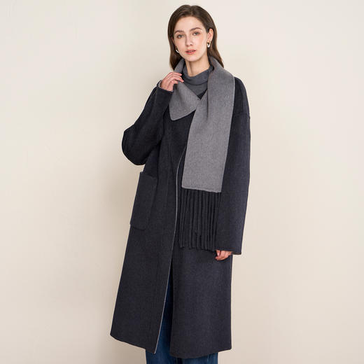 EITIE爱特爱气质清冷灰色围巾领直筒双面呢羊毛大衣秋冬新款D2514909大衣 商品图3