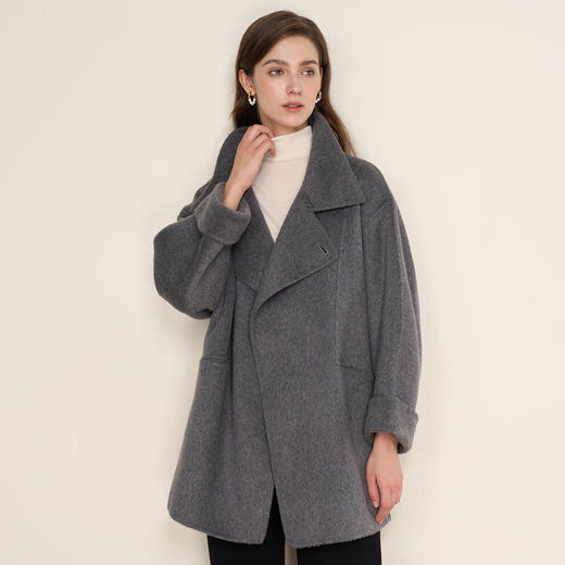 EITIE爱特爱复古宽松法式优雅立领一手长羊绒呢子大衣冬新款D2514901 商品图7