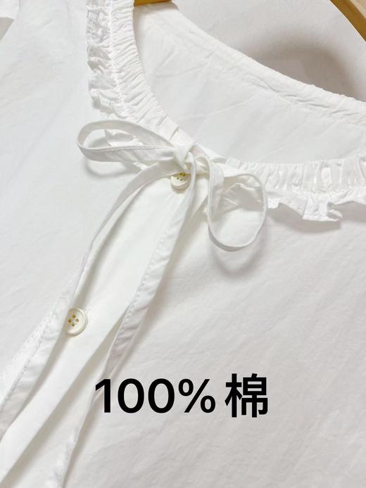 春季推荐2026→【自营】5329 100%棉花边领系带白色小衫衬衫-喜出 商品图3