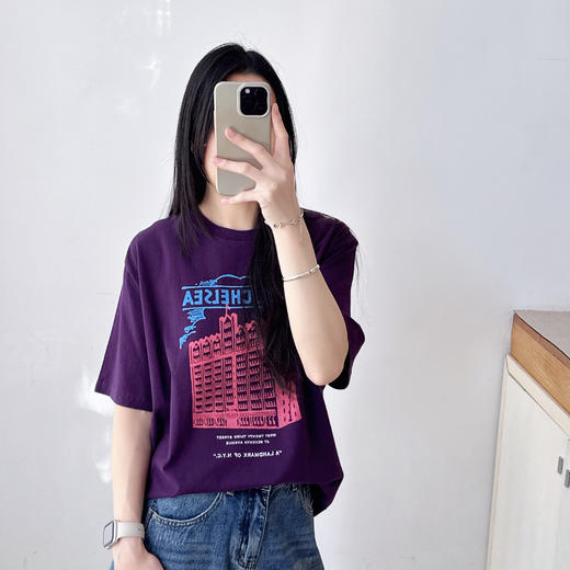 SPELLEDIT2025秋季新品切尔西酒店T恤建筑图案印花宽松短袖上衣女 商品图1