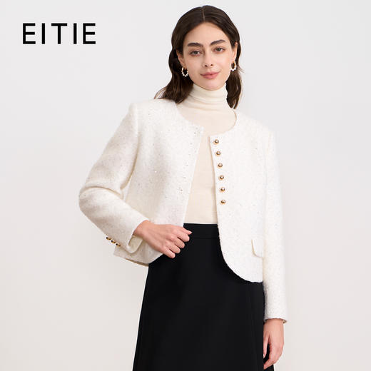 【羊毛短外套】EITIE爱特爱精致复古小香风白色亮片秋冬新款D2503905 商品图0
