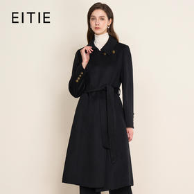EITIE爱特爱气质英伦翻领收腰显瘦黑色羊毛呢子大衣秋冬新款D2514907大衣