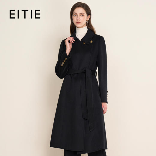 EITIE爱特爱气质英伦翻领收腰显瘦黑色羊毛呢子大衣秋冬新款D2514907大衣 商品图0