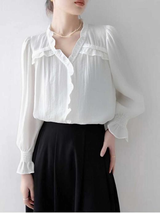 冰点价！仅限11.11！退货勿拍【秋新品】维纳真蒂5389黏胶➕艾草纤维木耳边领衬衫-喜出 商品图0