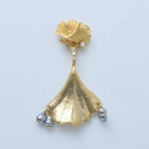 订购8周到｜Monshiro-ginkgo-银杏叶 玻璃珍珠 胸针［日本设计师］ 商品图1