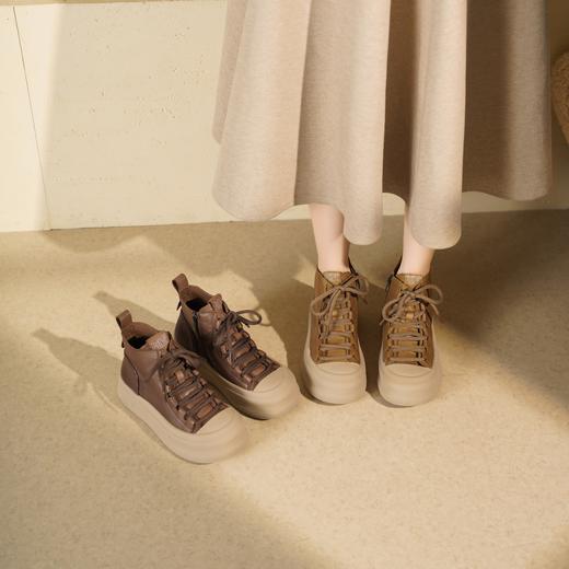 西村名物2025年冬季新款复古休闲短靴系带高帮马丁靴T25DS49611 商品图10