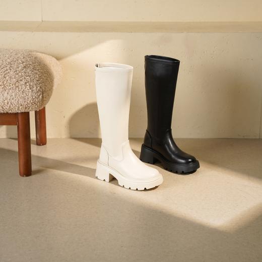 西村名物2025年冬季新款舒适百搭粗跟显高骑士靴不过膝高筒靴T25DQ49601 商品图7