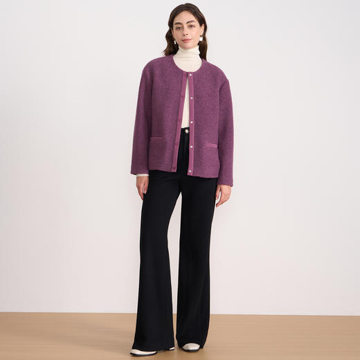 EITIE爱特爱时尚复古紫色单排扣短款宽松毛呢外套秋冬新款D2503915 商品图3