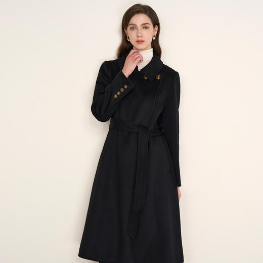EITIE爱特爱气质英伦翻领收腰显瘦黑色羊毛呢子大衣秋冬新款D2514907大衣 商品图3