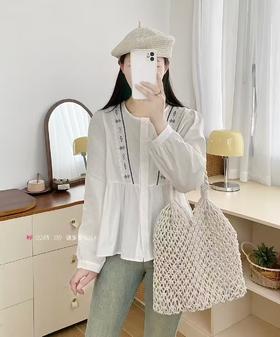 春季推荐2026→【自营】刺绣款～水洗棉635刺绣蕾丝边小衫上衣-喜出
