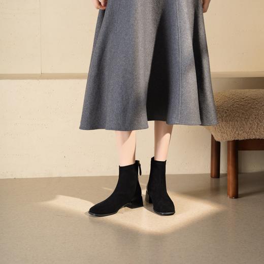 西村名物2025年冬季新款粗跟短筒绒面时尚切尔西靴T25DS49581 商品图1