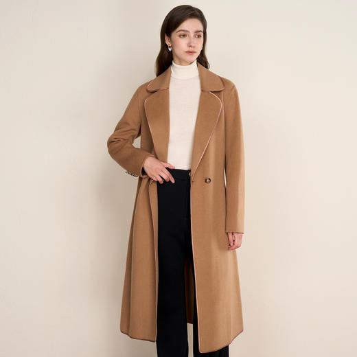 EITIE爱特爱气质时尚翻驳领腰带收腰长款羊毛呢大衣秋冬新D2514905 商品图7