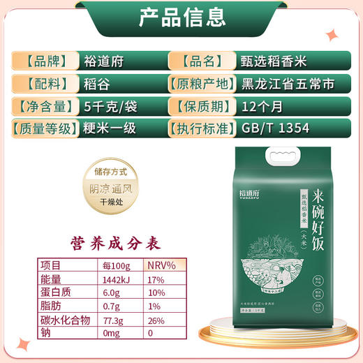 （翼帆）裕道府 来碗好饭 甄选稻香米5kg 商品图4