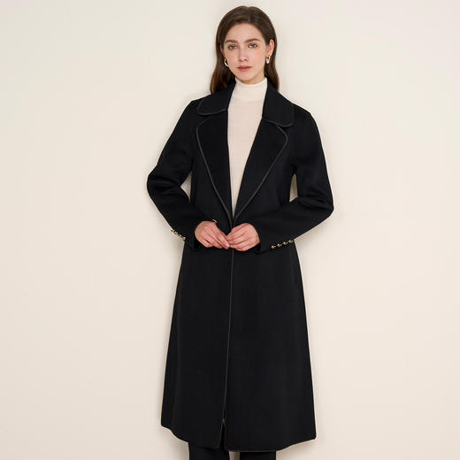 EITIE爱特爱气质时尚翻驳领腰带收腰长款羊毛呢大衣秋冬新D2514905 商品图3