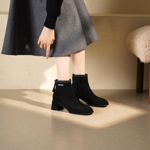 西村名物2025年冬季新款短筒粗跟气质瘦瘦靴切尔西靴T25DS49571 商品图0