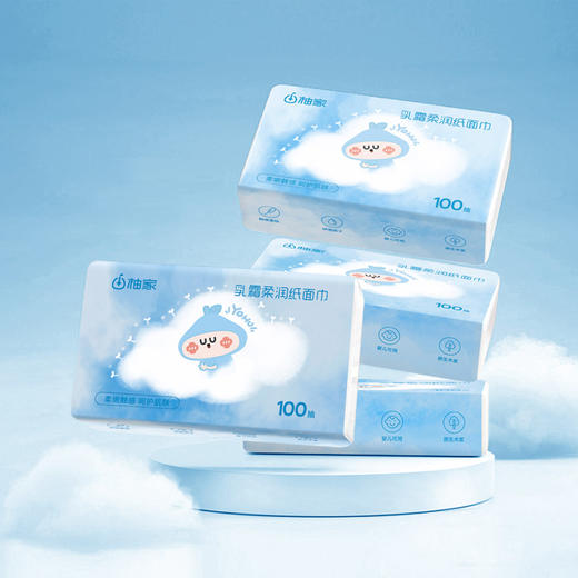 柚家保湿纸巾（蓝色款）100抽/包 3层 12包/箱296500 商品图0