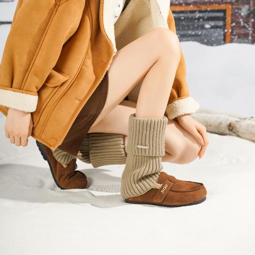 西村名物2025年冬季新款舒软平底加绒内里保暖全包勃肯鞋毛毛鞋豆豆鞋T25DM49091 商品图4