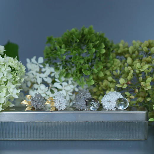 订购8周到｜Monshiro-ajisai-绣球 水晶 耳环（灰色）［日本设计师］ 商品图6