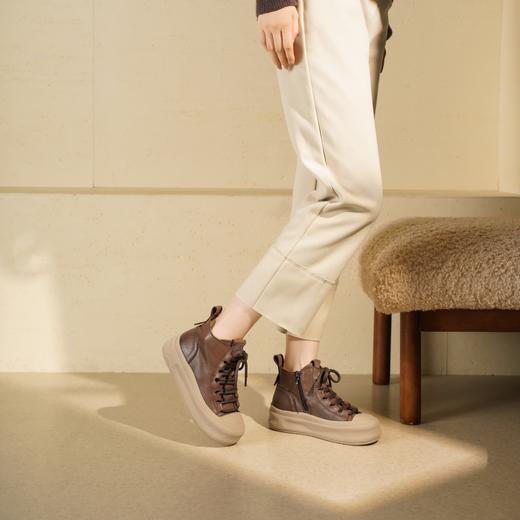 西村名物2025年冬季新款复古休闲短靴系带高帮马丁靴T25DS49611 商品图1