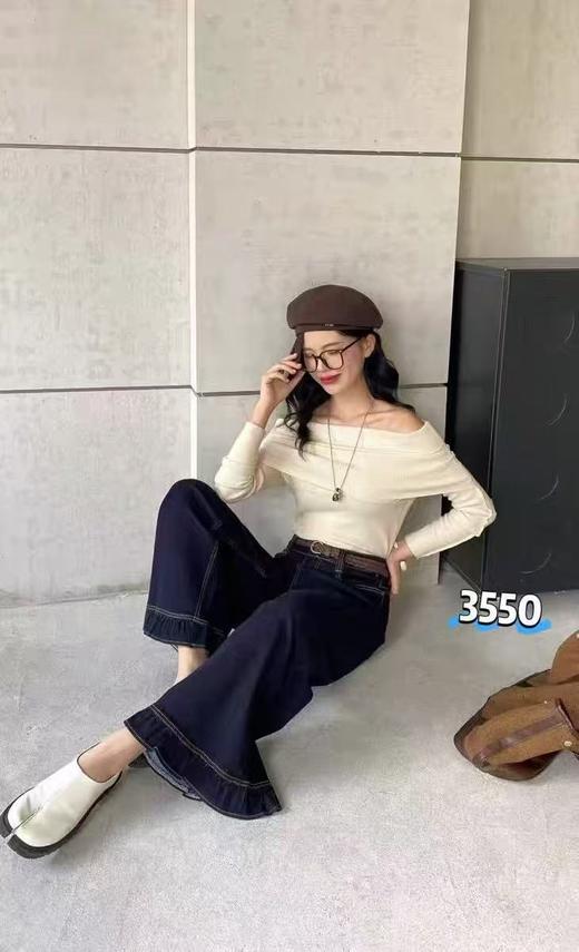 女王节抢购价-不支持退（清）【自营】不支持退货【爆款牛仔】2025秋品～6806单宁蓝超好看荷叶边牛仔直筒裤-喜出 商品图5