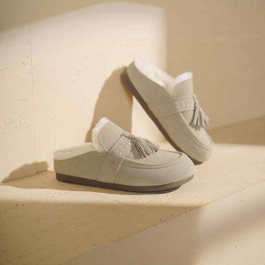 西村名物2025年冬季新款流苏毛毛底勃肯鞋时尚休闲加绒保暖女后空鞋T25DM49161 商品图9