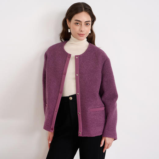 EITIE爱特爱时尚复古紫色单排扣短款宽松毛呢外套秋冬新款D2503915 商品图1