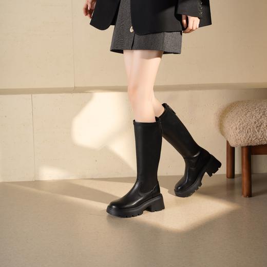 西村名物2025年冬季新款舒适百搭粗跟显高骑士靴不过膝高筒靴T25DQ49601 商品图4