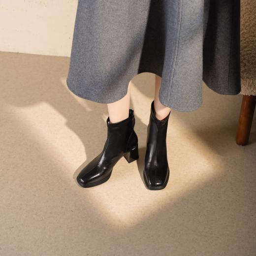 西村名物2025年冬季新款法式粗跟时装短靴舒适显瘦气质切尔西靴T25DS49591 商品图5