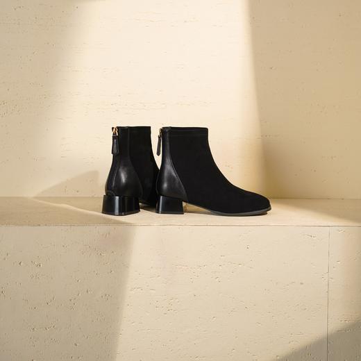 西村名物2025年冬季新款粗跟短筒绒面时尚切尔西靴T25DS49581 商品图6