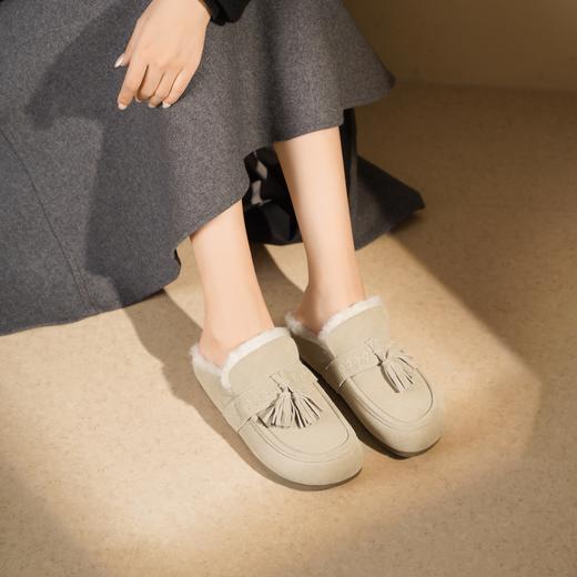 西村名物2025年冬季新款流苏毛毛底勃肯鞋时尚休闲加绒保暖女后空鞋T25DM49161 商品图4