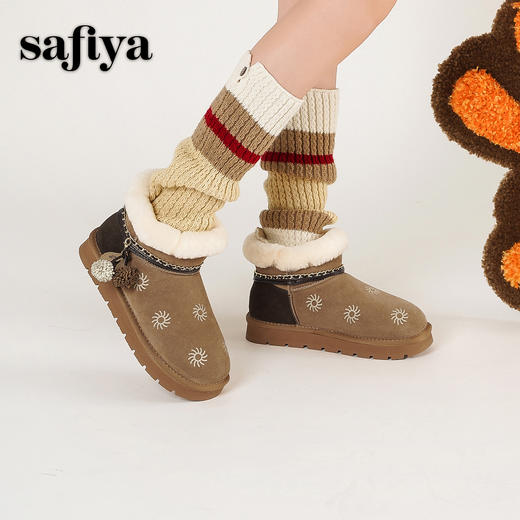 Safiya/索菲娅2025艺术家联名兔耳松果厚底加绒百搭保暖雪地靴SFD411A288 商品图7
