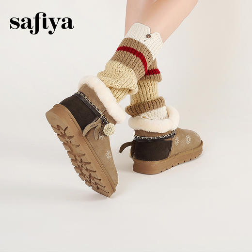 Safiya/索菲娅2025艺术家联名兔耳松果厚底加绒百搭保暖雪地靴SFD411A288 商品图6