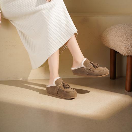 西村名物2025年冬季新款流苏毛毛底勃肯鞋时尚休闲加绒保暖女后空鞋T25DM49161 商品图3