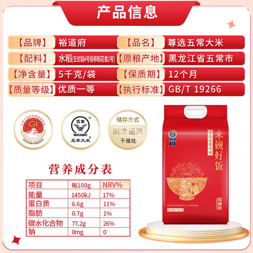（翼帆）裕道府 来碗好饭 尊选五常大米5kg 商品图3