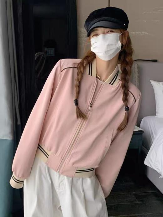 【秋新品】剪标款-粉色棒球休闲外套-喜出 商品图0