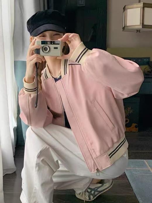 【秋新品】剪标款-粉色棒球休闲外套-喜出 商品图2