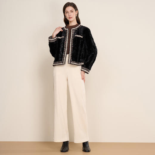 EITIE爱特爱精致优雅粗花呢拼接水貂毛皮草短外套冬季新款D2593901X 商品图5