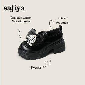 Safiya/索菲娅2025学院蝴蝶结粗跟厚底轻便增高百搭英伦小皮鞋SFD3112172
