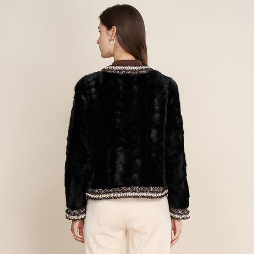 EITIE爱特爱精致优雅粗花呢拼接水貂毛皮草短外套冬季新款D2593901X 商品图6