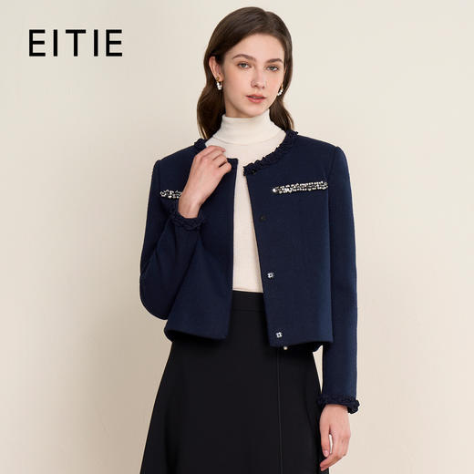 EITIE爱特爱优雅通勤小香风气质圆领深蓝色短外套秋冬新款D2503901 商品图0