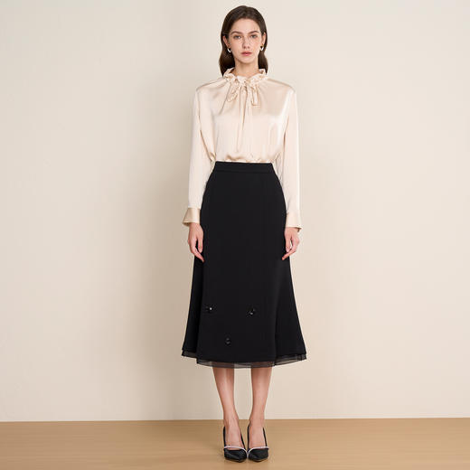 EITIE爱特爱气质抽绳木耳领直筒显瘦秋新款缎面衬衫上衣C2513826 商品图6