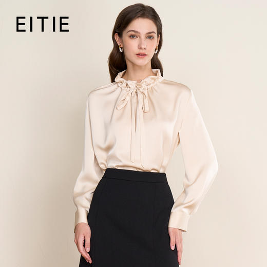 EITIE爱特爱气质抽绳木耳领直筒显瘦秋新款缎面衬衫上衣C2513826 商品图1