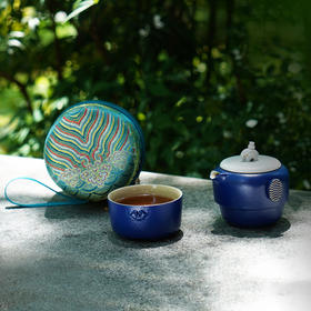 【特惠7折】陆宝联名旅行快客杯功夫茶具套装一人户外便携太平有象旅行茶具组宝石蓝