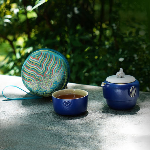 【特惠7折】陆宝联名旅行快客杯功夫茶具套装一人户外便携太平有象旅行茶具组宝石蓝 商品图0