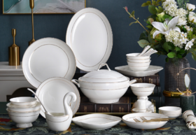 凡瑞斯白色依恋浮雕12人用50头骨瓷餐具【不支持补差，非质量问题不退不换】S