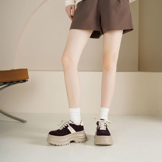 Westory2025年秋季厚底撞色休闲鞋系带运动板鞋深口单鞋W25CM76811 商品图7