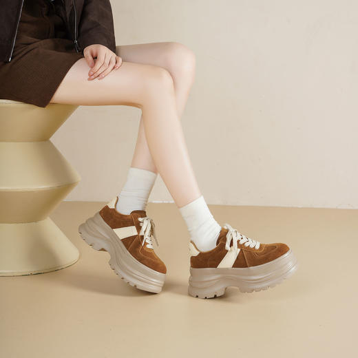 Westory2025年秋季厚底撞色休闲鞋系带运动板鞋深口单鞋W25CM76811 商品图1