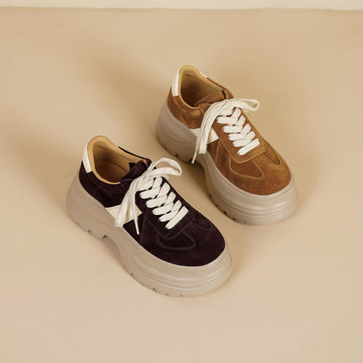 Westory2025年秋季厚底撞色休闲鞋系带运动板鞋深口单鞋W25CM76811 商品图0