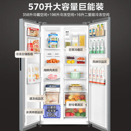 美的冰箱 BCD-570WKPM(E) 570升双开门对开门家用冰箱 一级能效 变频节能 风冷无霜 商品图5